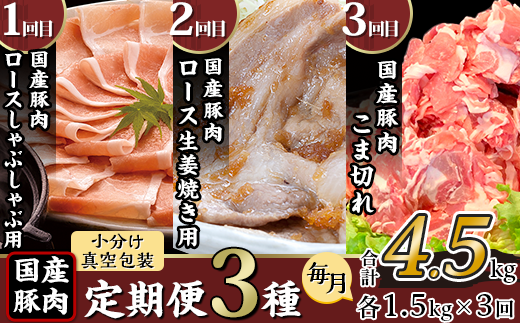 国産豚肉の定期便3種